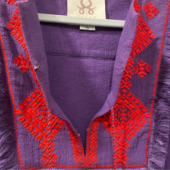 Figue Embroidered Blouse Size Small Tassels Fringe Balloon Sleeves Cotton Boho - Picture 5 of 15